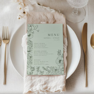 Menu Ligne Florale Art Sage Vert Mariage