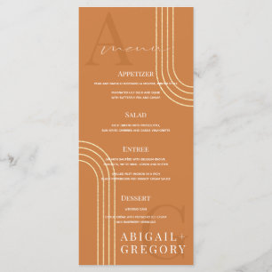 Menu Lignes d'or géométrique Monogramme Mariage orange