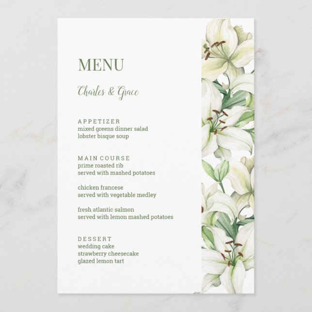 Menu LILY Blossom Elegance Mariage (Devant)