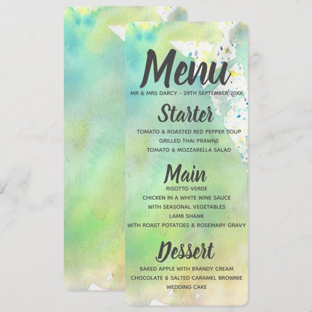 Menü "Lime Green Watercolor" Einladung (Vorne/Hinten)
