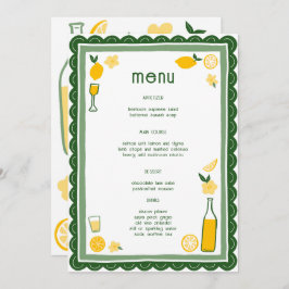 Menu Limoncello Lemonade Lemons Fête des mariées CUSTOM