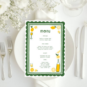 Menu Limoncello Lemonade Lemons Fête des mariées CUSTOM
