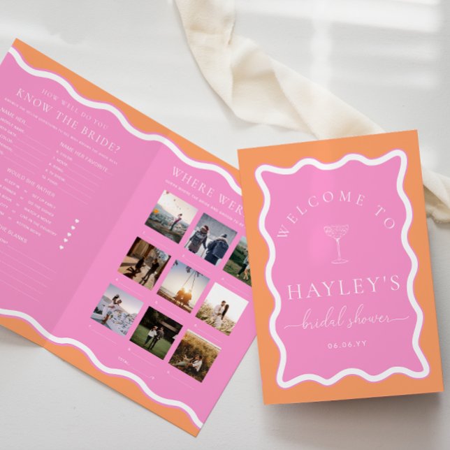 Menu Livret de Jeu de Baby Shower Vague Orange Ros (Bridal Shower Game and menu Booklet Wave Orange Pink )