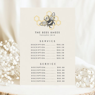 Menu Logo d'abeilles vintages Prix du service d'abeille