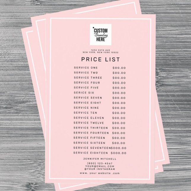 Menü "Logo Service Price List" (logo pink beauty price flyer)