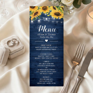 Menu Lumières Guirlandes de Mariage Tournesols Bleu Mar