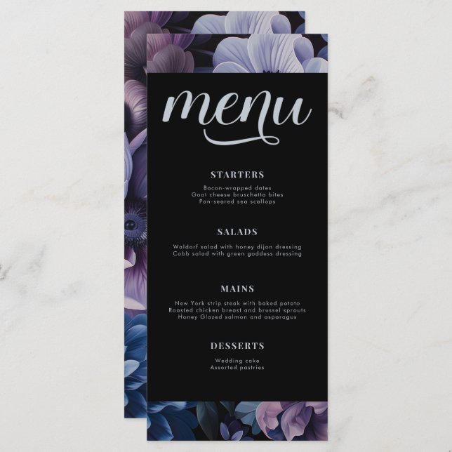 Menu Lune botanique | Mariage floral gothique (Devant / Derrière)