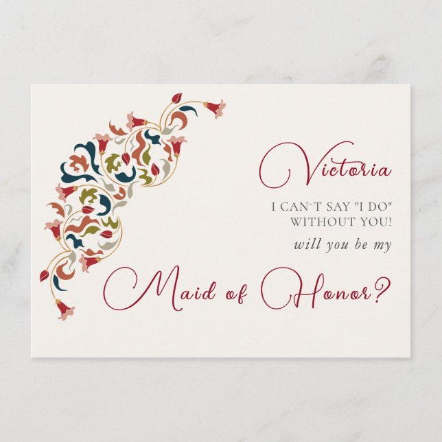 Menu Luxe Artistique Botanique Floral Mariage Paisley (Devant)