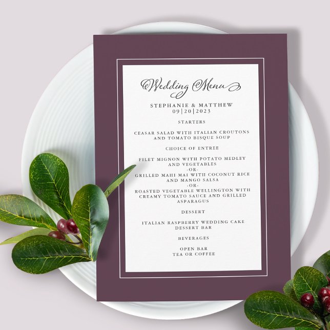 Menu Luxe violet Mariage Moderne Frontières Chic (Créateur téléchargé)