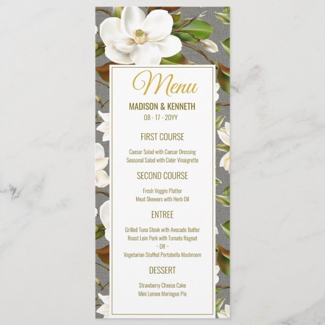 Menu Magnolia Floral Mariage (Devant)