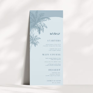 Menu Main Tirée Dusty Blue Palm Tree Boho Beach Mariage
