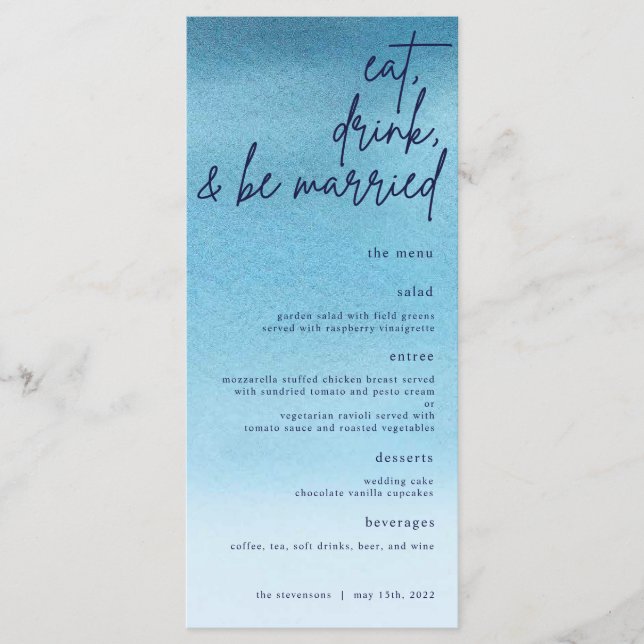 Menu Mangez, buvez et soyez marié Mariage d'aquarelle b (Devant)