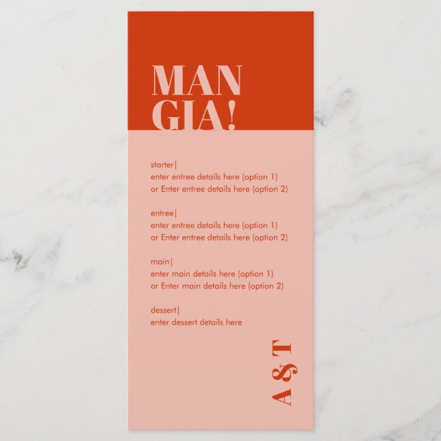 Menu Mangia moderne Italien Burnt Orange Mariage (Devant)