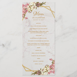 Menu Marbre géométrique floral Mariage or et orchidées