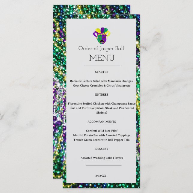 Menu Mardi Gras (Devant / Derrière)