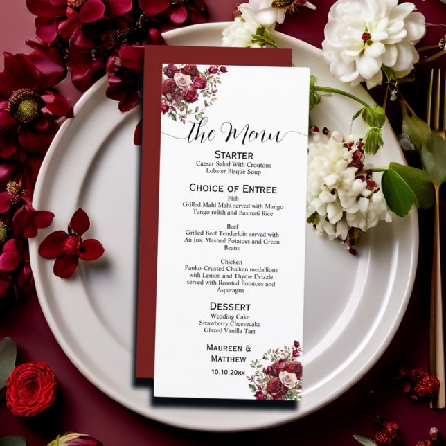 Menu Mariage 4x9'' Floral de Bourgogne (Créateur téléchargé)