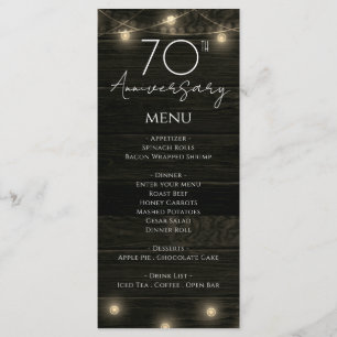Menu Mariage 70e anniversaire Bois rustique et lumières