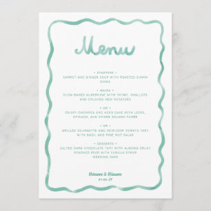 Menu Mariage à cadre ondulé blanc vert menthe fantaisis