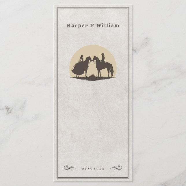 Menu mariage à cheval sauvage de l'Ouest (Dos)