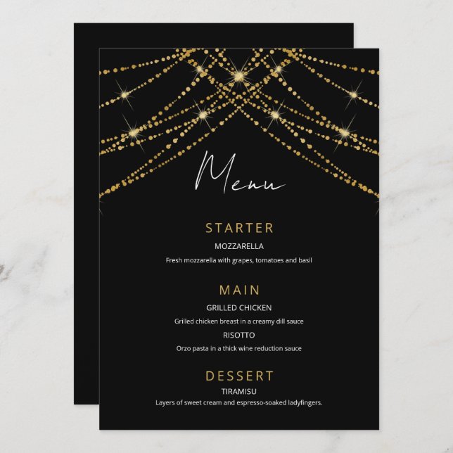Menu Mariage à cordes d'or romantique (Devant / Derrière)