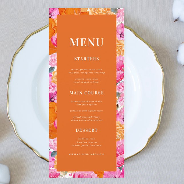 Menu Mariage à fleurs florales fraîches rose et orange (Créateur téléchargé)