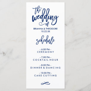 Menu Mariage à main chic bleu marine