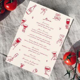 Menu Mariage à main de gribouillis rouge tiré