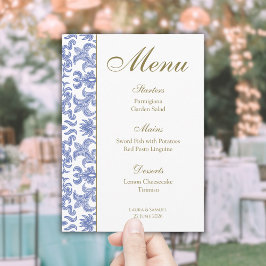 Menu Mariage à motif bleu Dusty