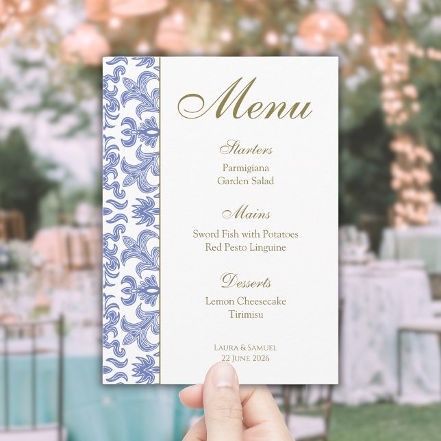 Menu Mariage à motif bleu Dusty (Créateur téléchargé)