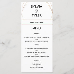 Menu Mariage Abstrait blanc lignes cuivre