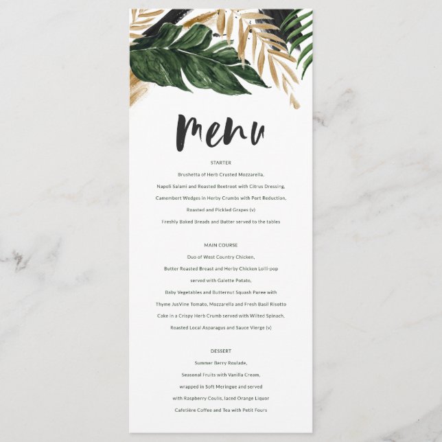 Menu Mariage abstrait tropical moderne peint (Devant)