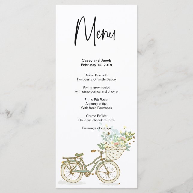 Menu Mariage, Anniversaire ou Evénement à Vélo (Devant)