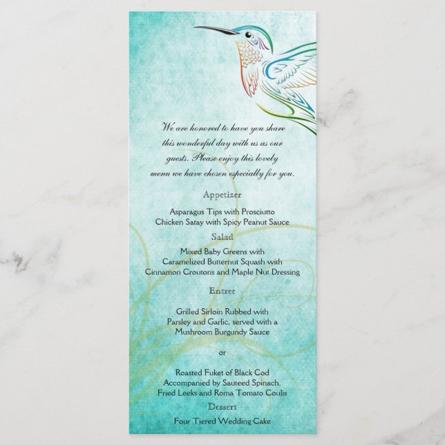 Menu Mariage Aqua Hummingbird Watercolor (Devant)