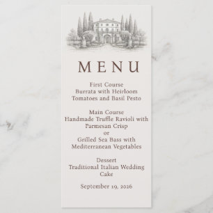 Menu Mariage aquarelle de villa italienne élégante