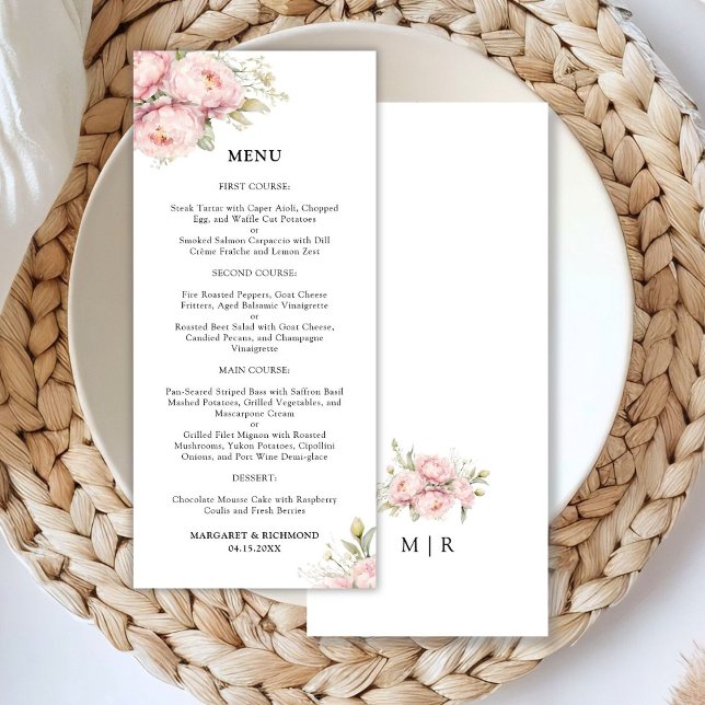 Menu Mariage Aquarelle Élégant de Peony Rose (Créateur téléchargé)