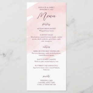 Menu Mariage Aquarelle rose pâle