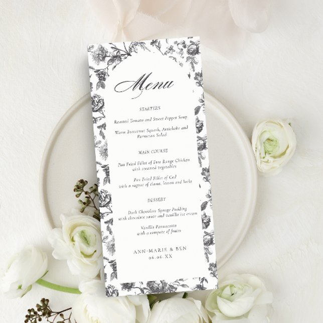 Menu Mariage Arche de Script Toile Noir & Blanc (Créateur téléchargé)