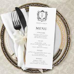 Menu Mariage Armoiries Monogramme Roses Françaises Élég