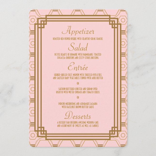Menu Mariage Art déco rose (Devant)