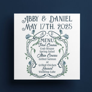 Menu Mariage Art Nouveau Blue-Green