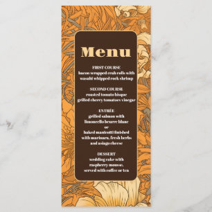Menu Mariage Art Nouveau Floral Orange Brûlé