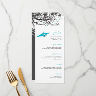 Menu Mariage asiatique  de la grue en papier Turquoise