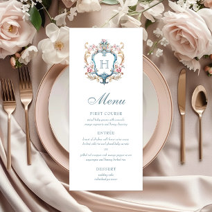 Menu Mariage au chandelier floral à monogramme vintage