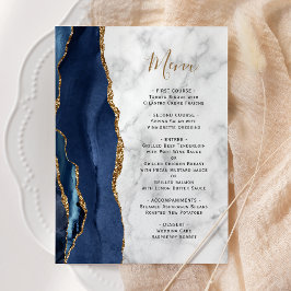 Menu Mariage au marbre agate bleu marine or