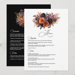 Menu Mariage aux Fleurs Orange Brûlé, Violet Foncé et N