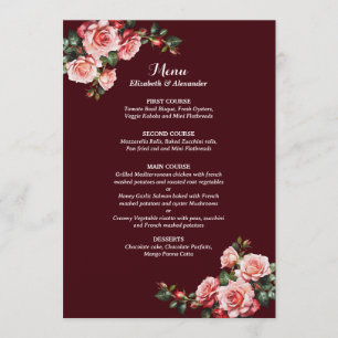 Menu Mariage aux roses roses rouges et roses foncés mar