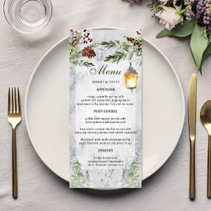 Menu Mariage avec Lanterne Rustique de Pin d'Hiver