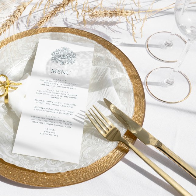 Menu Mariage baroque Bleu Dusty Vintage (Créateur téléchargé)