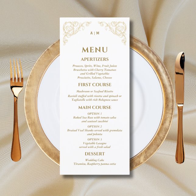 Menu Mariage baroque Monogramme Orné (Créateur téléchargé)
