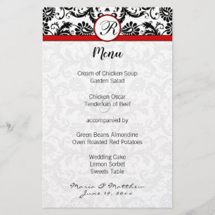 Menu Mariage Black Damask Red Trim